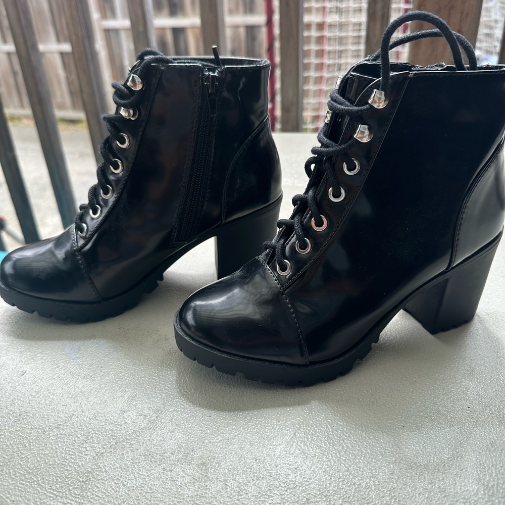 Express Shiny Black Ankle Booties